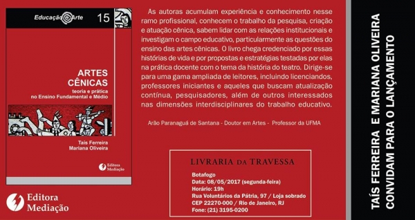 RJ: Lançamento livro:  Artes Cênicas - Teoria e prática no Ensino Fundamental e Médio
