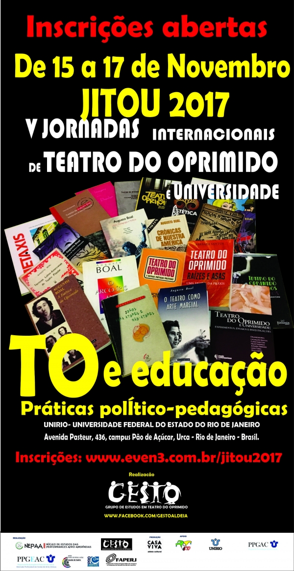 RJ: Inscrições abertas das V Jornadas Internacionais Teatro do Oprimido e Universidade /  tema Teatro do Oprimido e Educação: Práticas Político-Pedagógicas